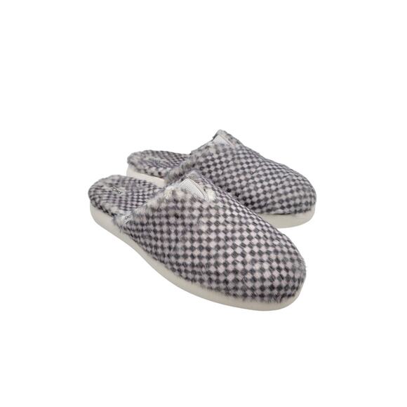Toms Alpargata Mallow Mule Lunar Check Faux Fur Slippers Gray Women's Size 7 - Picture 1 of 8